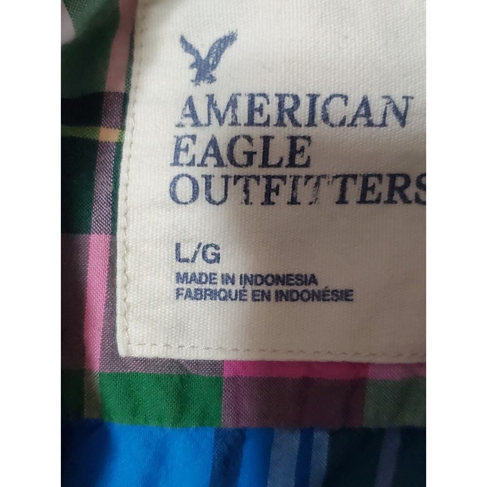 American Eagle Shirt Mens Large Green Blue Plaid Check Classic Fit Button Down - Picture 2 of 12